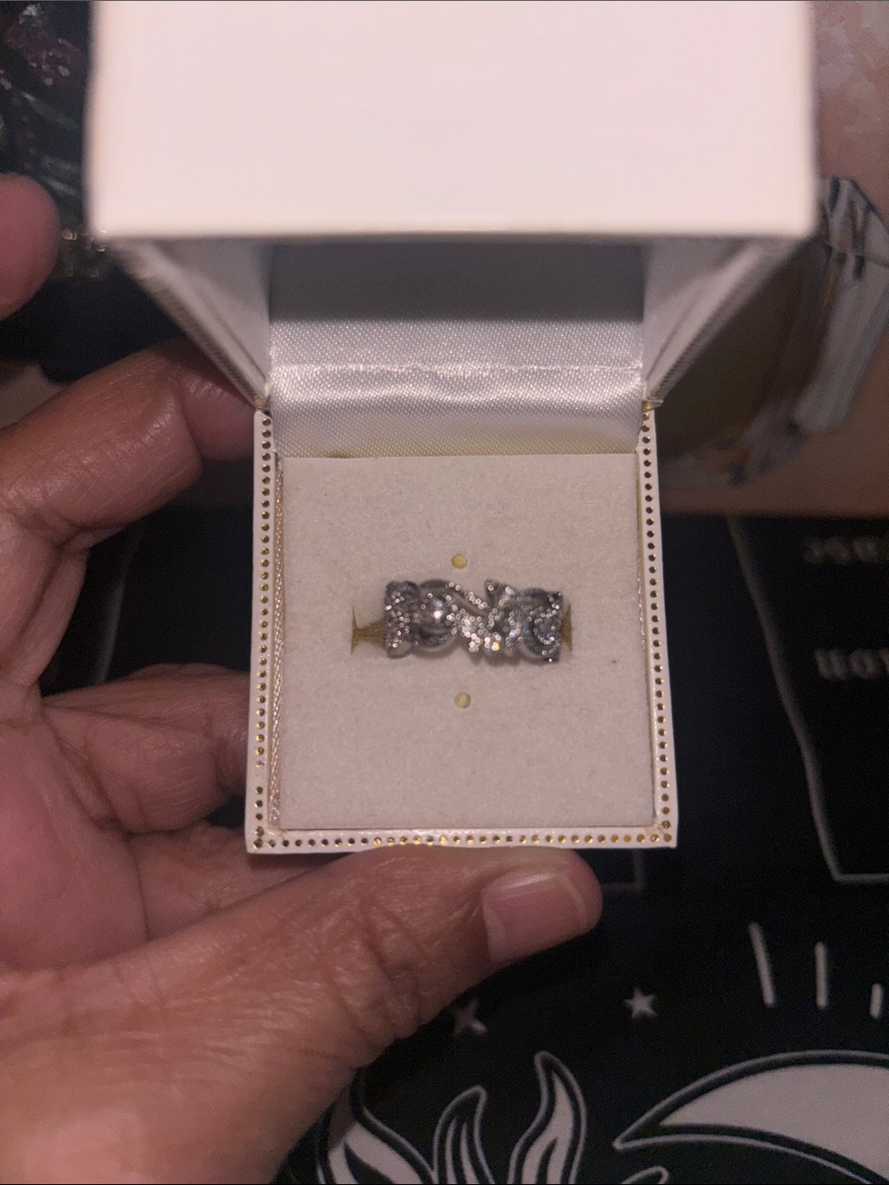 925 Elegant Silver-Tone Crystal Ribbon Ring - Women's Jewelry Size 5